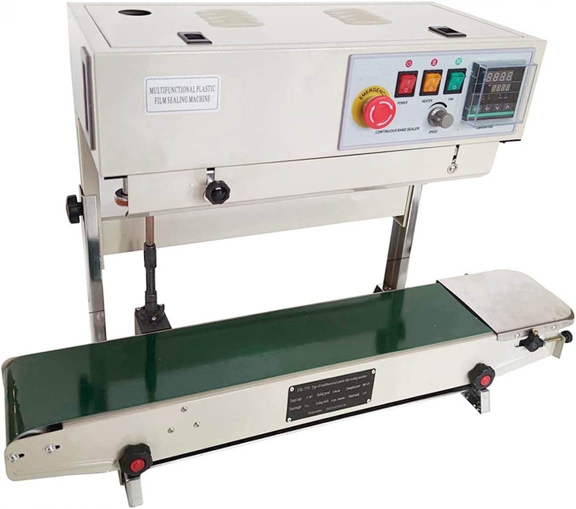 TECHTONGDA FR-770 Continuous Sealing Machine Vertical & Horizontal Automatic Band Sealer with Digital Thermostat for Plastic Poly Bag PVC Membrane Bags Film 110V
