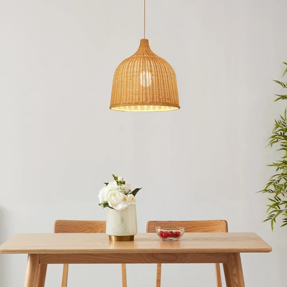 TFCFL Modern Bamboo Rattan Lights Fixture Bamboo Wicker Chandelier Basket Hanging Lamp Shades Decor 17.72"