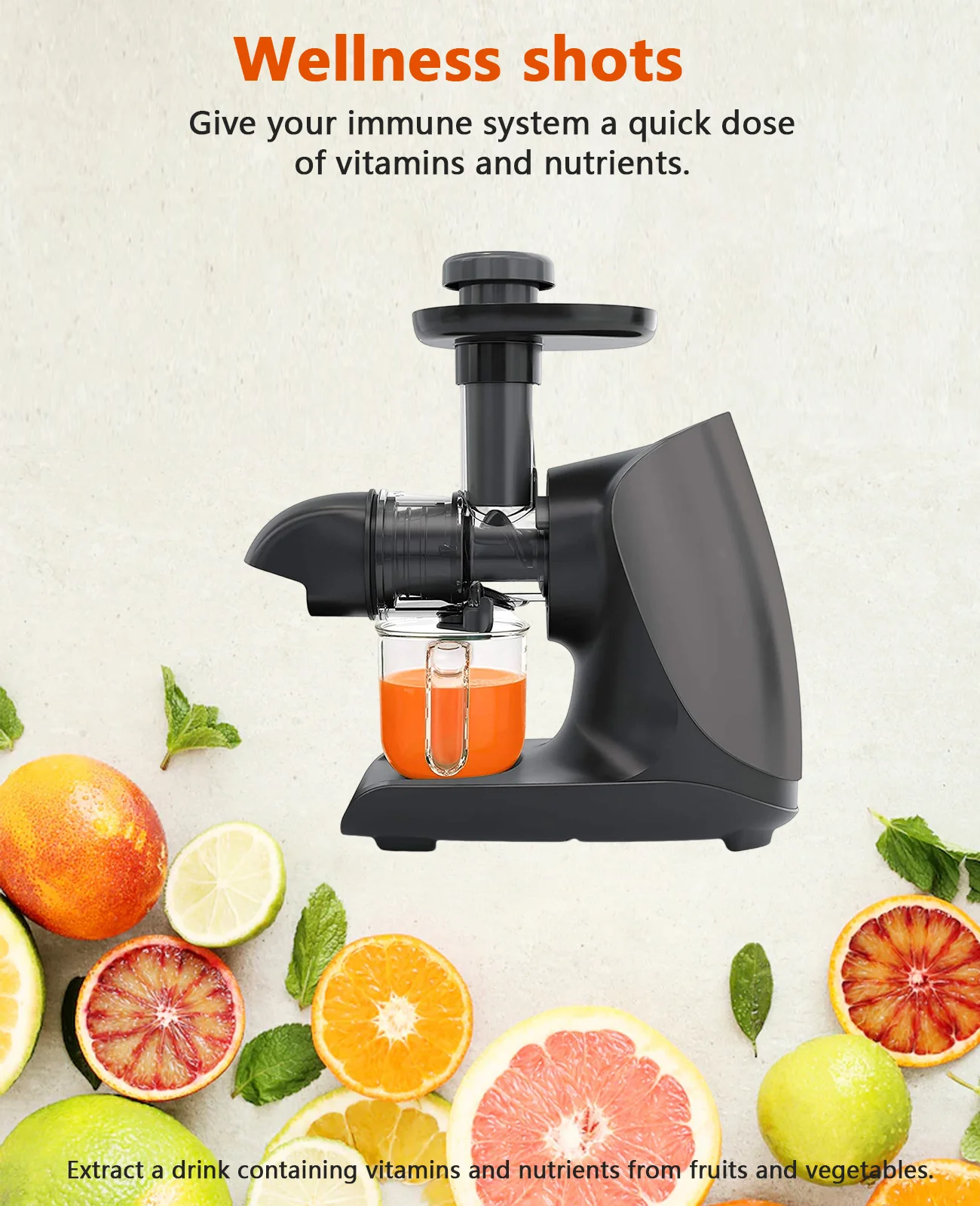 Masticating Juicer for Fruits Vegetables - Cold Press Slow Juicer with Total Pulp Control (Black)