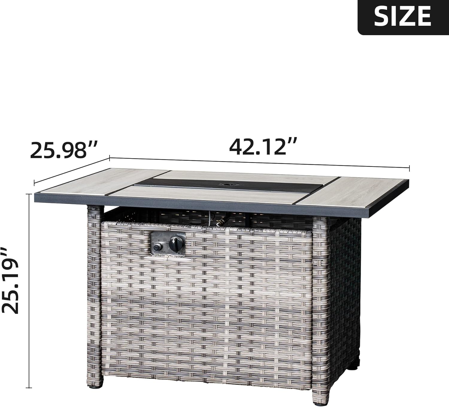 ovios Fire Pit Table 42 inch Outdoor Rectangle Gas Fire Table with Lid, 50,000 BTU, Propane Fire Pit Table Wicker Rattan Patio Dinning Table for Yard Garden Porch, Grey Wicker