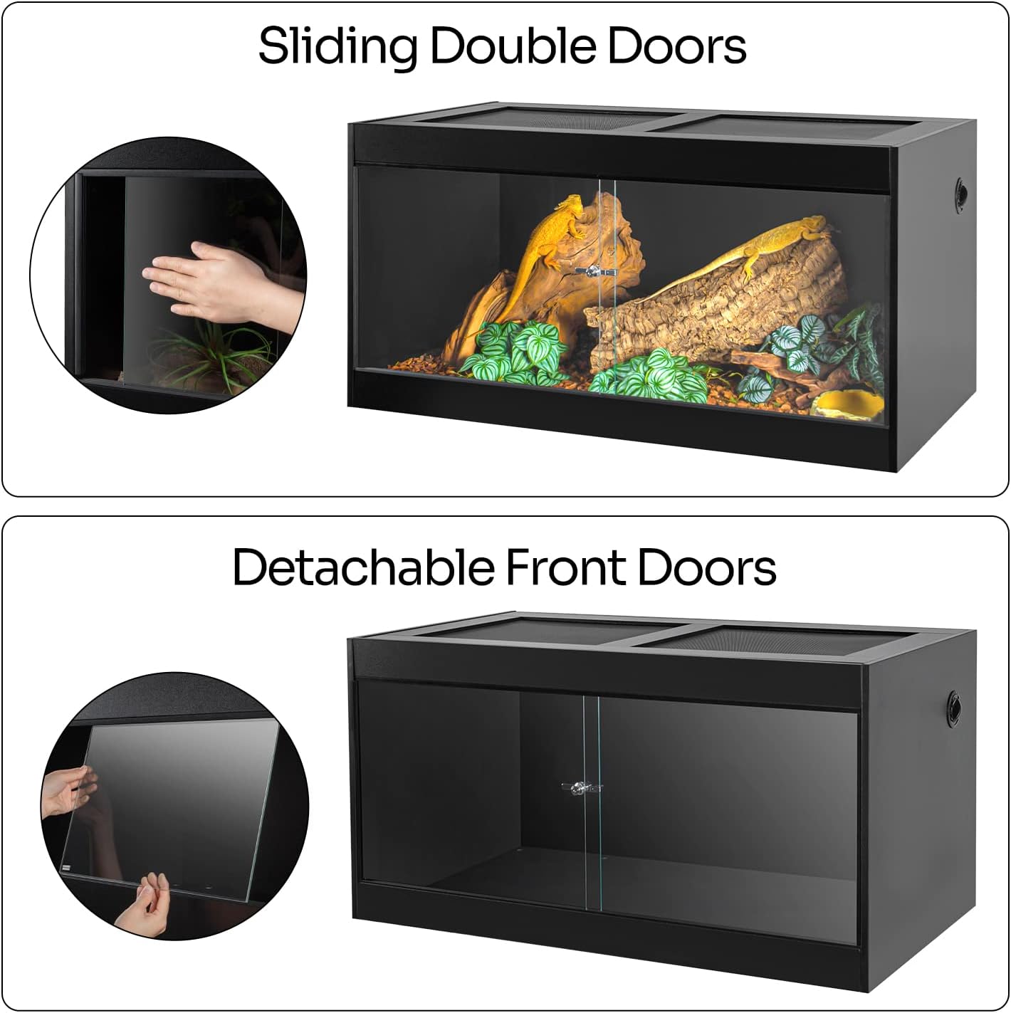 OIIBO 120 Gallon Reptile Original Wood Enclosure 48"x24"x24", Large & Wide Reptile Terrarium with Double Hinge Sliding Doors and Top Screen Ventilation Black Reptiles Habitat Lounge