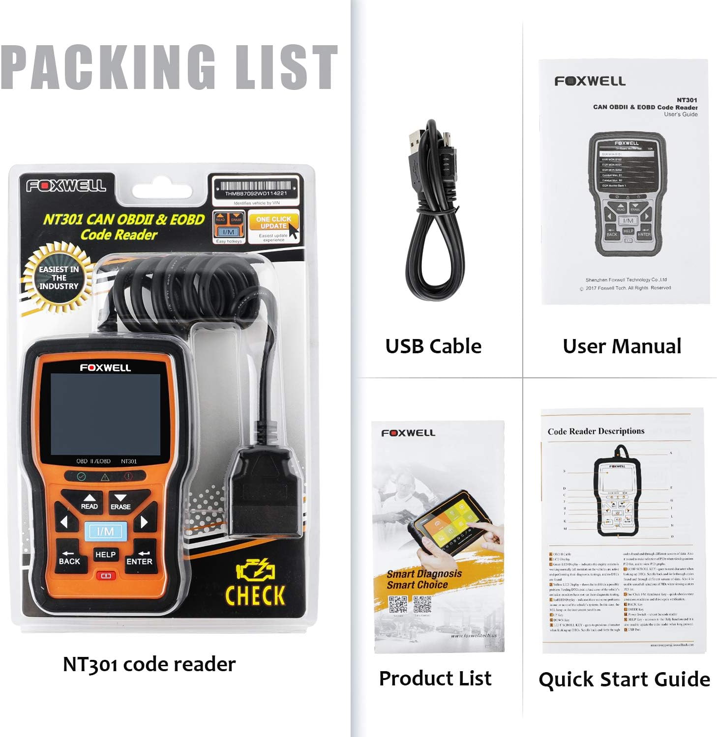 FOXWELL NT301 OBD2 Scanner Professional Mechanic OBDII Diagnostic Code Reader Tool for Check Engine Light