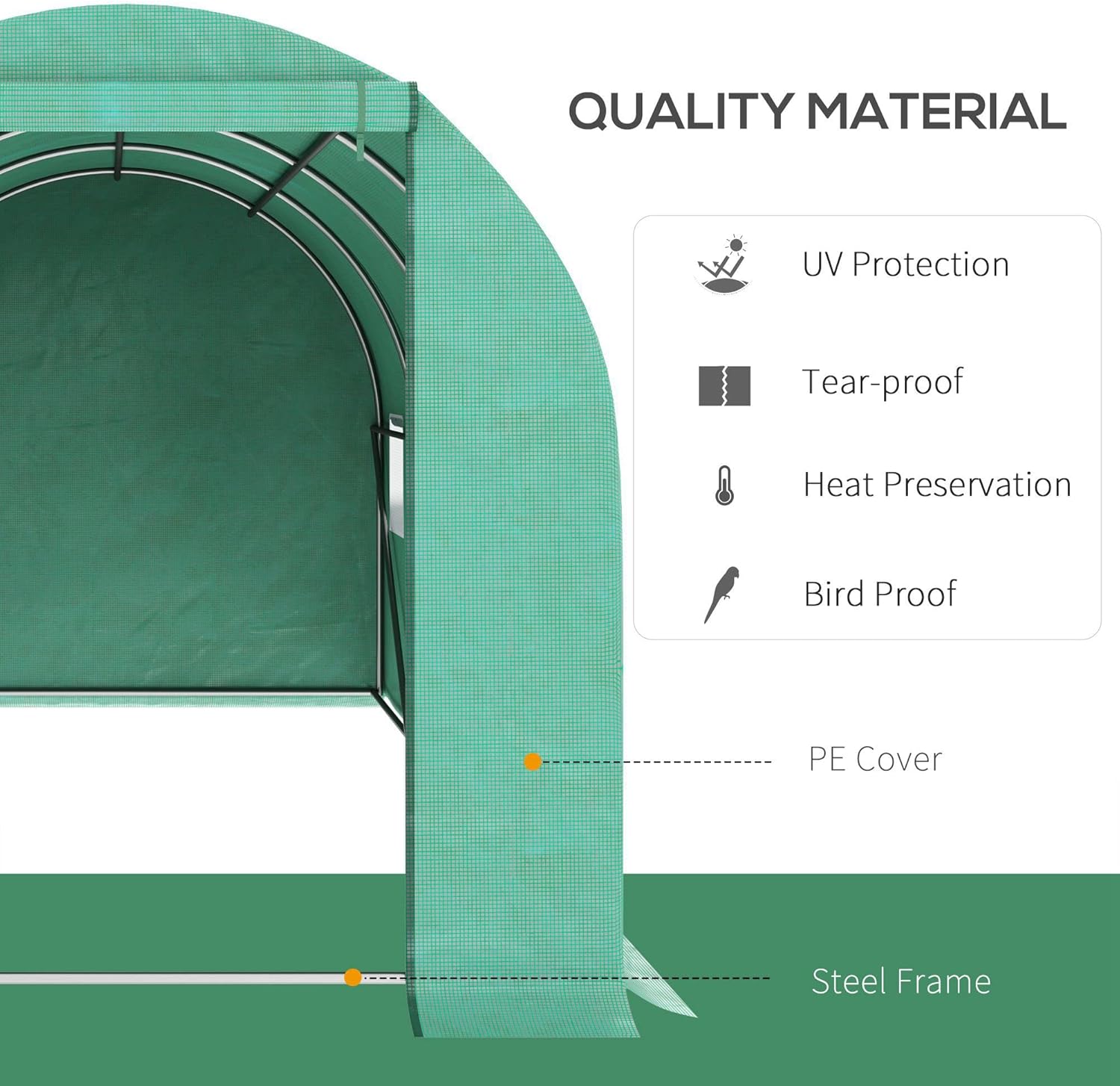 Outsunny 15' x 7' x 6.5' Walk-in Tunnel Hoop Greenhouse, Green House with Polyethylene PE Cover, Steel Frame, Roll-Up Zipper Door & Windows for Flowers, Vegetables, Tropical Plants, Green