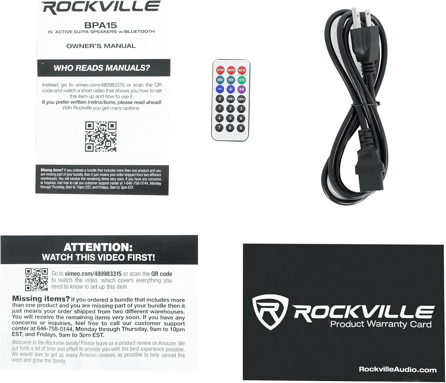 2) Rockville BPA15 15 Powered 800W DJ PA Speakers w Bluetooth+Stands+Cables+Bag