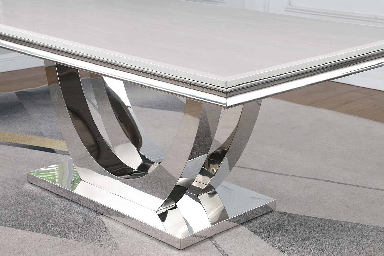 Coaster Home Furnishings Kerwin Rectangle Faux Marble Top Dining Table White and Chrome