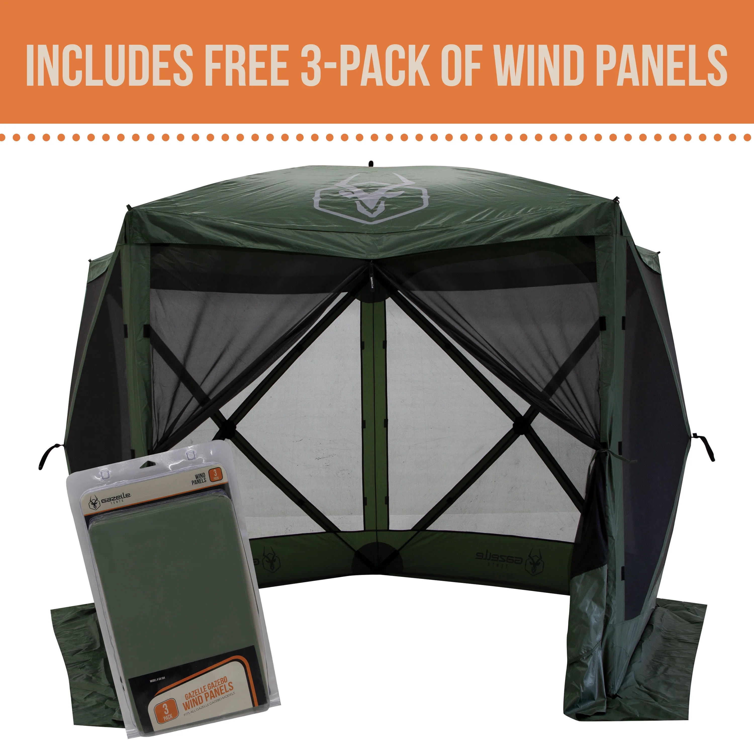 Gazelle Tents™ G5 5-Sided Portable Gazebo, Alpine Green,  Includes 3pk. Wind Panels, 85" x 115" x 106", GK909