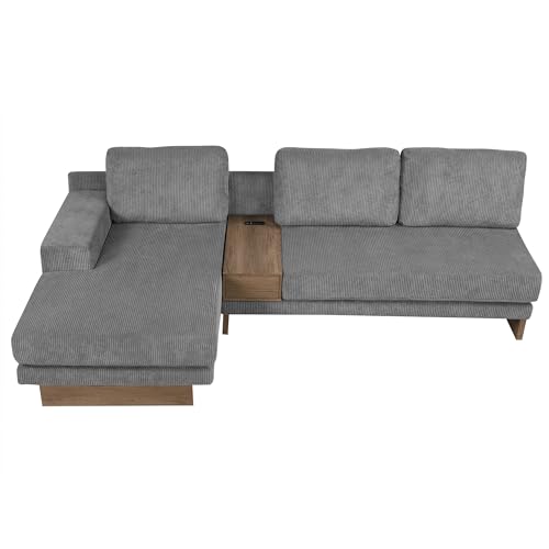 114" L-Shaped Sofa Sectional Sofa with Two USB Ports and Two Power Socket, Modern Couch Set with a Storage Drawer and a Reversible Chaise Lounge for Living Room (Grey)