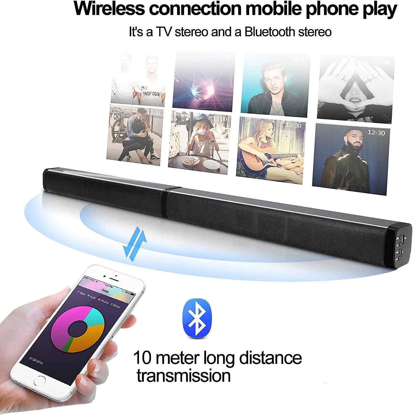 Sound Bars for tv, Audio TV Speaker with Surround Sound System,2 in1 Home Theater assembleable Soundbar,4 Driver Speakers,Remote Control,Wall Mounted,Optical/Aux/RCA/USB/Micro SD Connection Pack of 2