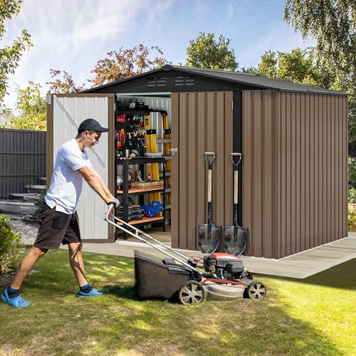 DWVO 10x8 FT Outdoor Storage Shed - Spacious Garden Tool Shed with Lockable Door - Durable Metal Yard Shed for Garden, Patio, and Backyard (Dark Gray)