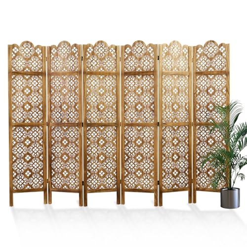 5.75Ft Room Divider Wood Carved Wall Divider Indoor Folding Portable Partition Screen for Home Office Garden Terrace - 4 Panel (Antique Brown)