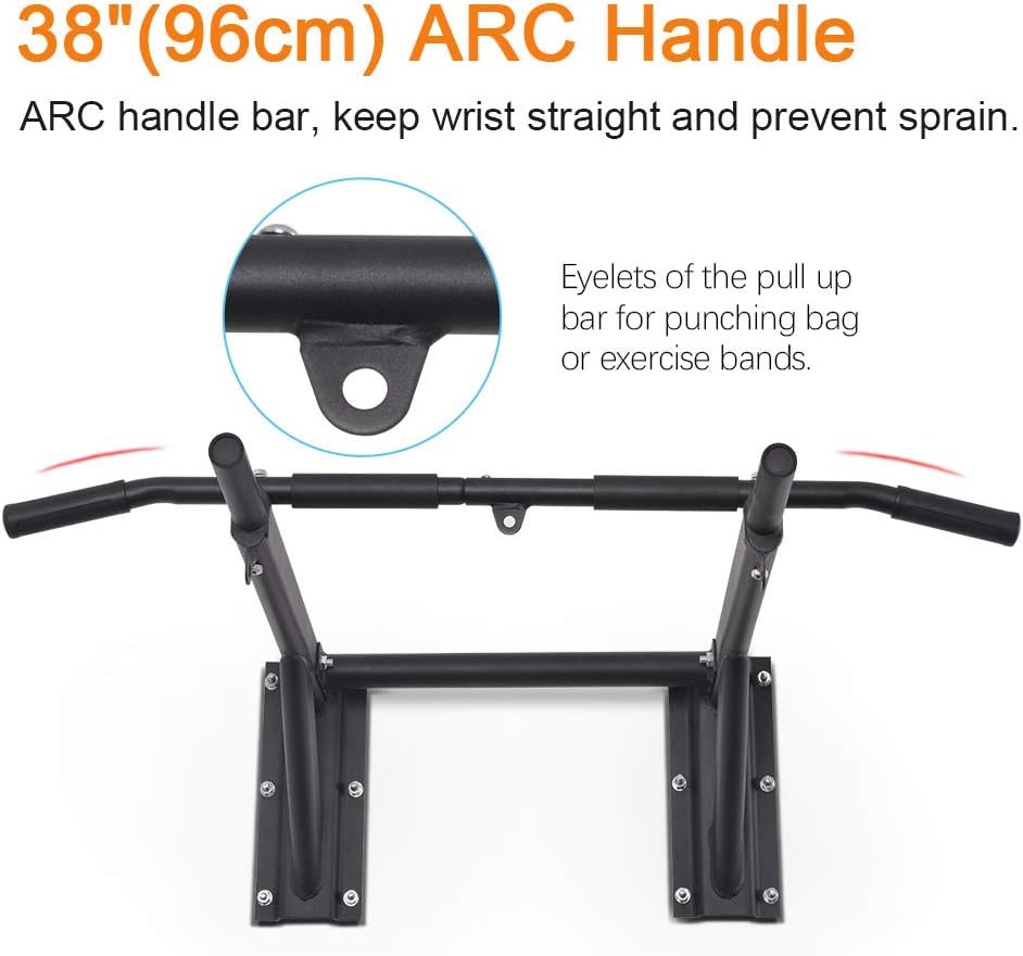 ONETWOFIT Wall Mounted Power Tower Pull Up Bar Station Workout Dip Station, Multi-Function Chin Up Bar Exercise Bar Set for Home Gym Strength Training Fitness Equipment, Pull Up Stand 330 Lbs