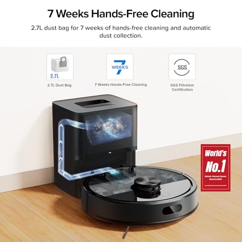 roborock Q5 Max+ Robot Vacuum with Self-Empty Dock, Upgraded from Q5+, 5500 Pa Suction, DuoRoller Brush, Hands-Free Cleaning for up to 7 Weeks, PreciSense LiDAR Navigation, App & Voice Control