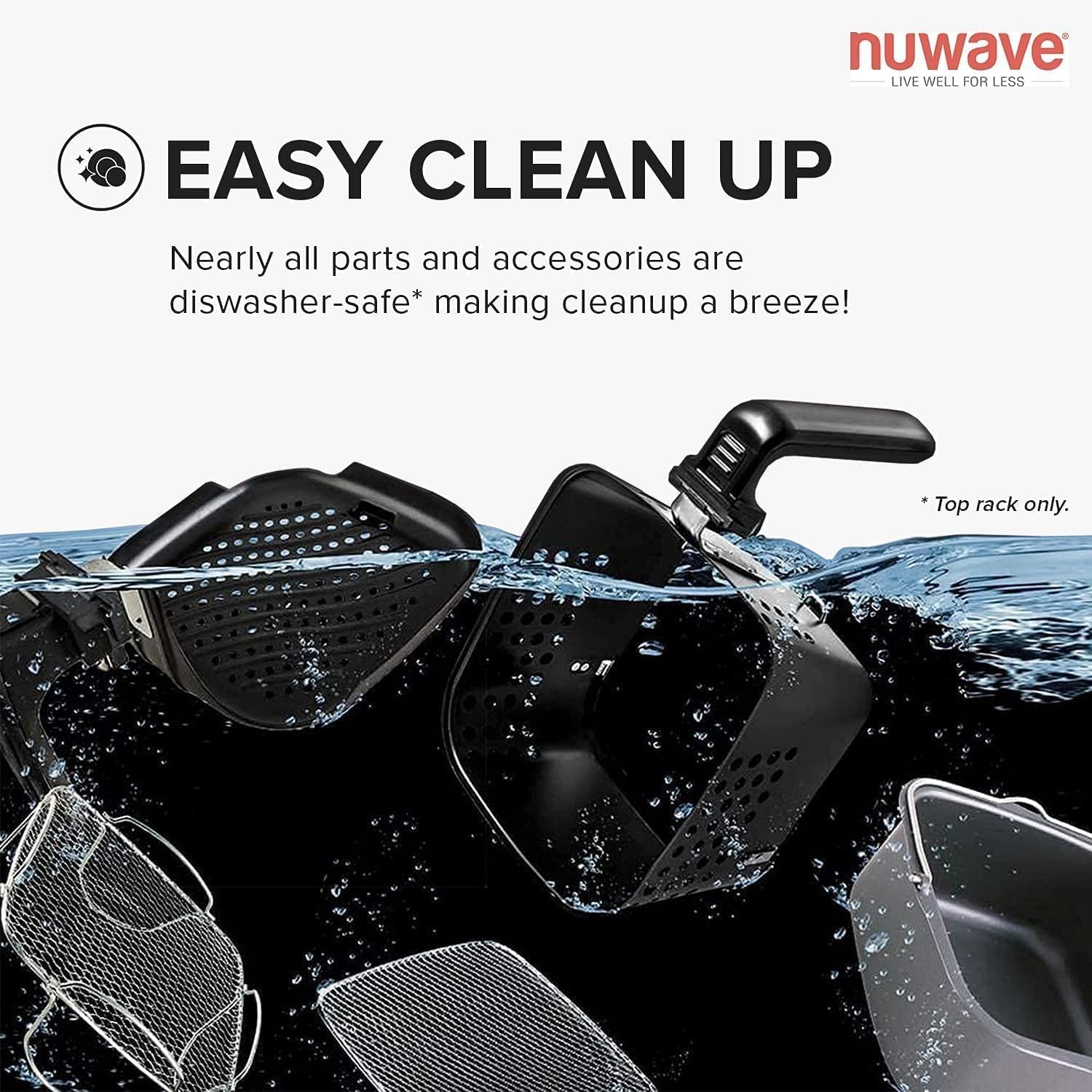 NUWAVE Brio 8-Qt Air Fryer, Powerful 1800W, Easy-to-Read Cool White Display, 50°-400°F Temp Controls, 100 Pre-Programmed Presets & 50 Memory Slots, Integrated Smart Thermometer, Linear T Technology