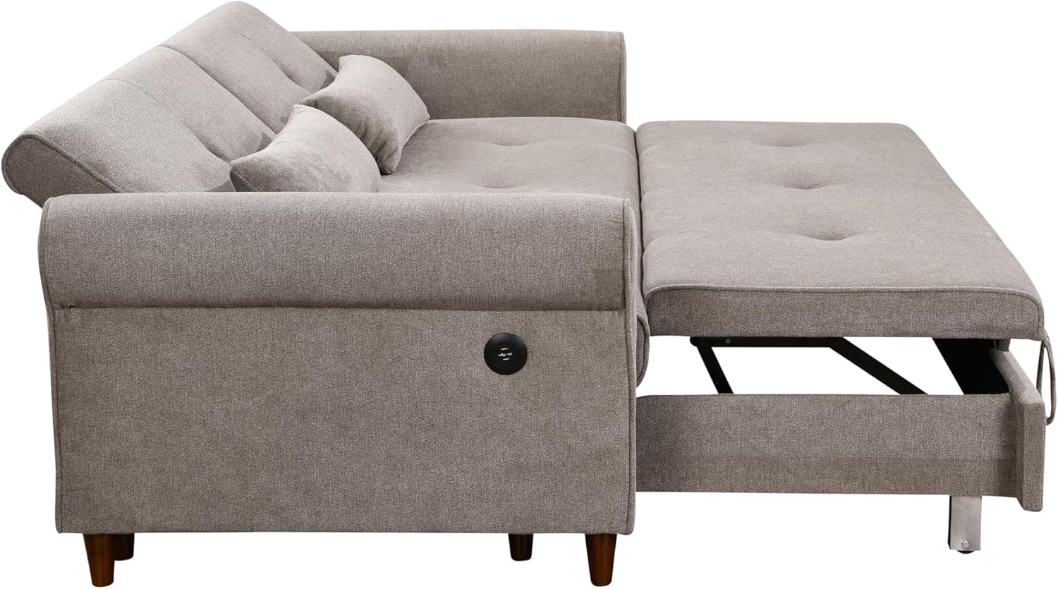 3 in 1 Convertible Sleeper Sofa Bed, Modern Fabric Loveseat Futon Sofa Couch with Pullout Bed,2 Pillows,Small Love Seat Lounge Sofa with Rolled Arm,USB Charging Port, Furniture for Living Room, Brown