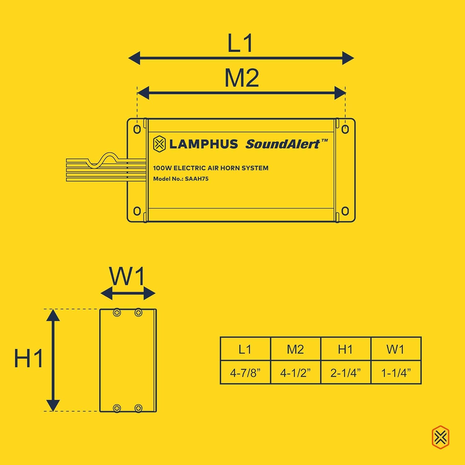 LAMPHUS SoundAlert 12V 100W Electric Police Air Horn Kit [Slim Speaker] [118-124dB] [Hands-Free] Train Truck Police Siren Horn for Vehicles Truck UTV ATV Car POV