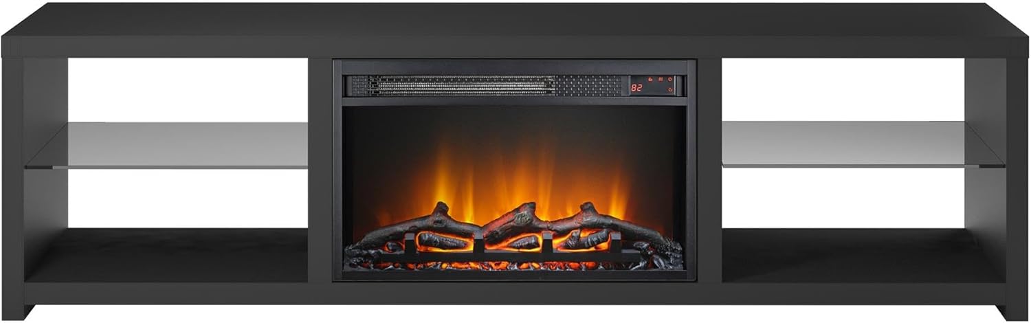 Ameriwood Home Harrison TV Stand with Fireplace for TVs up to 70", Black