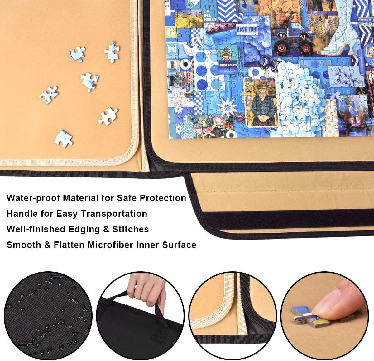Rekcopu 1500 Pieces Jigsaw Puzzle Board, Portable Puzzle Board, Jigsaw Puzzle Table Board, Puzzle Keeper Puzzle Caddy with Sorting Trays & Detachable Board,Non-Slip Surface, Medium