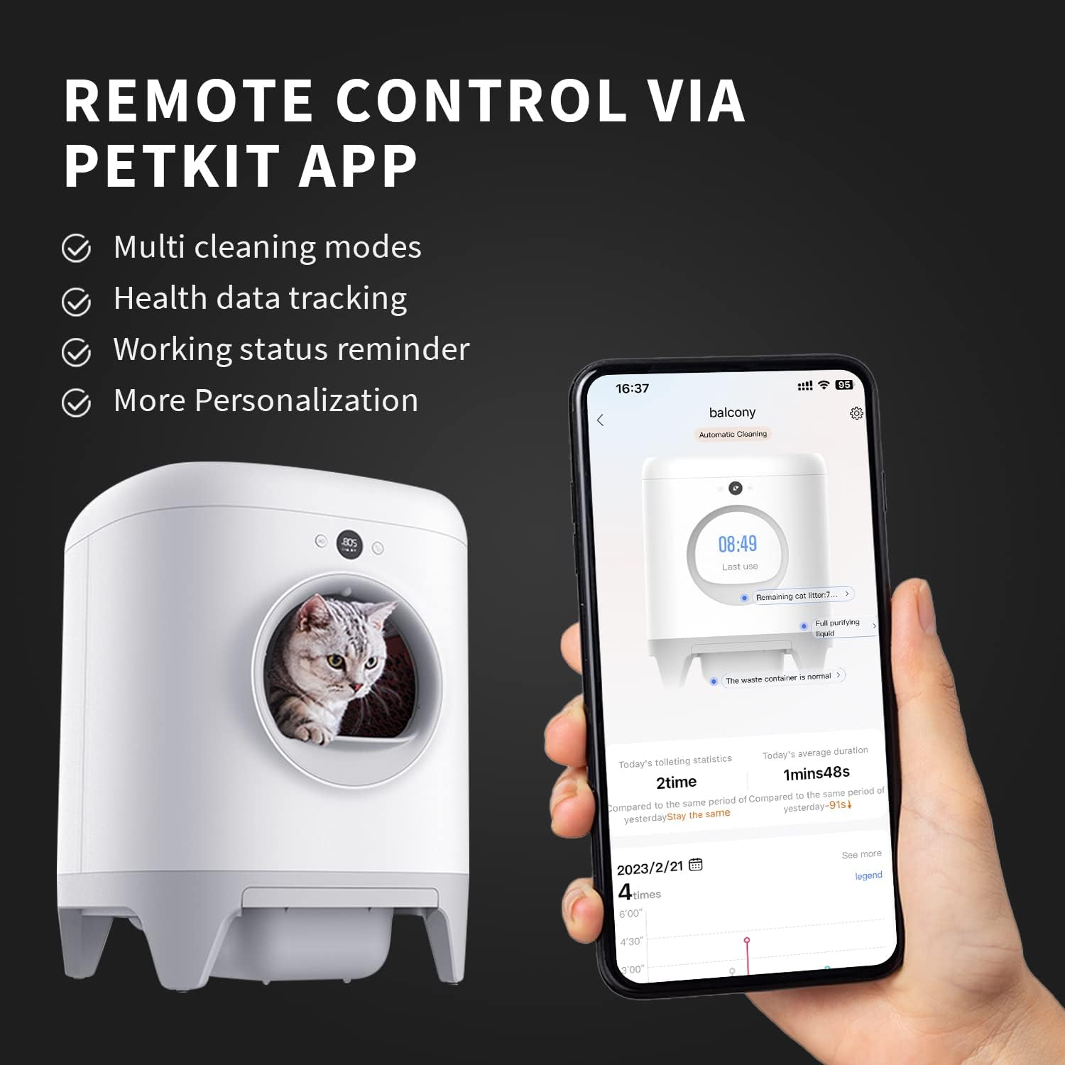 PETKIT PuraX Self-Cleaning Litter Box, Scooping Free and Automatic for Multiple Cats with Mat, xSecure/Odor Removal/APP Control,with Water Bottle