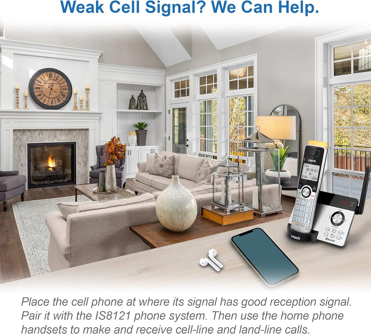 VTECH IS8121-4 Super Long Range up to 2300 Feet DECT 6.0 Bluetooth 4 Handset Cordless Phone for Home with Answering Machine, Call Blocking, Connect to Cell, Intercom and Expandable to 5 Handsets