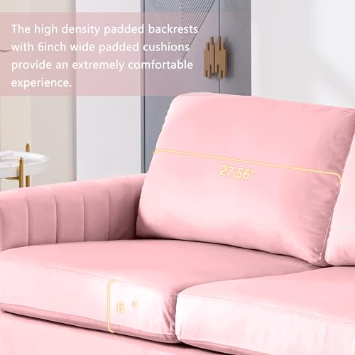 Pink Couches for Living Room Set, Comfy Tufted Velvet Couch Sofa Set Muebles Para Sala Modernos Juego De Sala Modern Living Room Furniture Sets 3 Piece ( 3 Seater Couch and Loveseat and Chair)