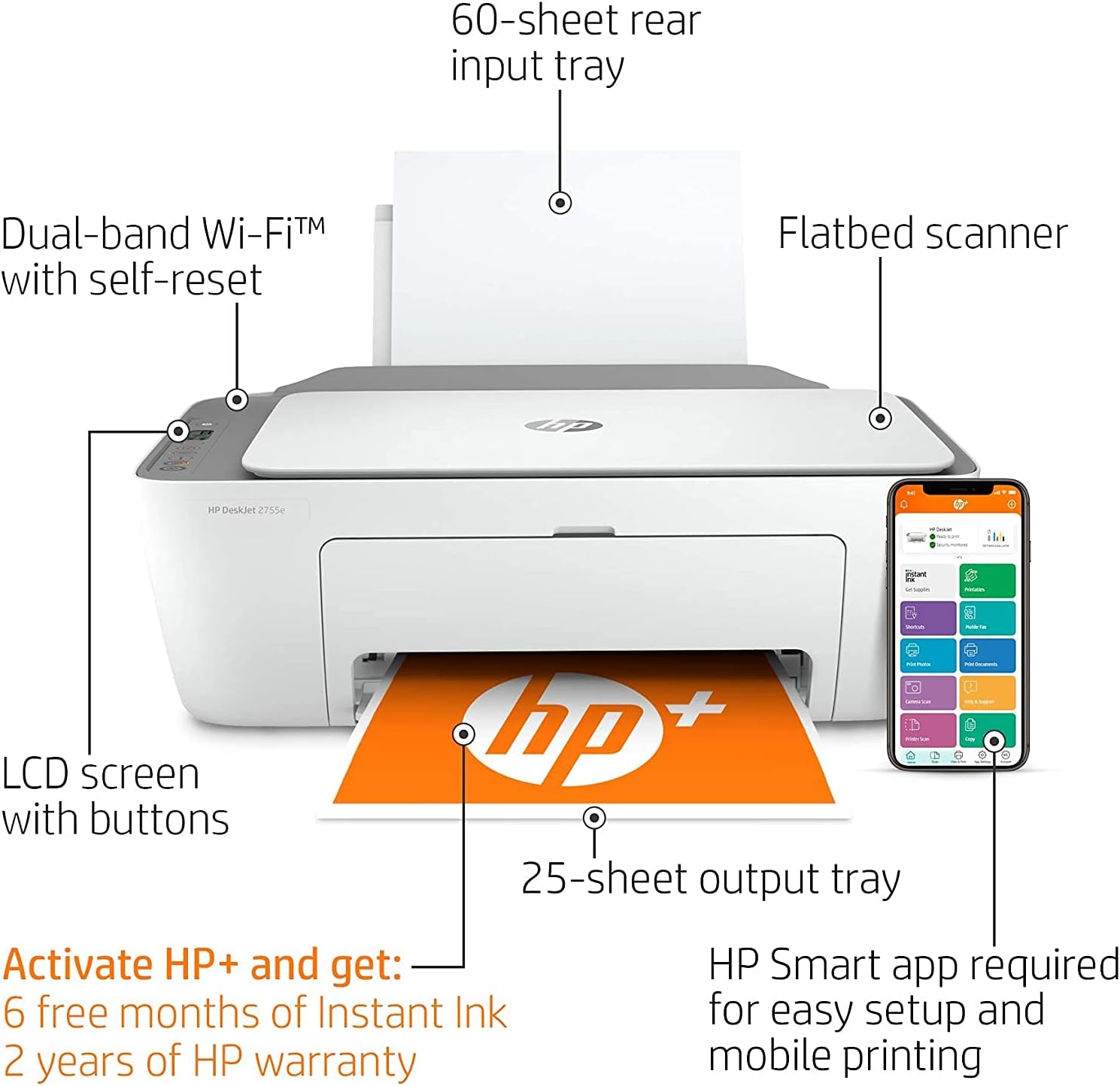 H-P DeskJet 275Series Wireless Color All-in-One Printer Connects with Wi-Fi & USB, and with A Bools USB Printer Cable