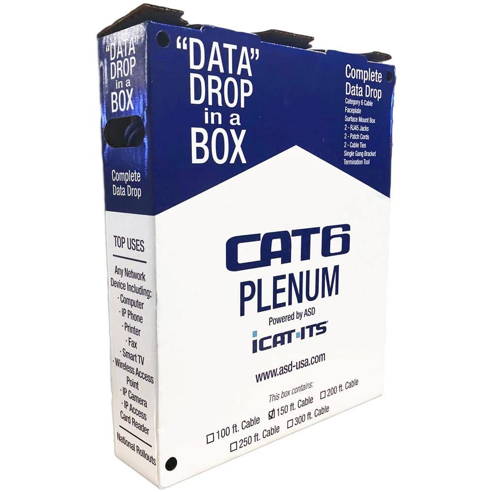 iCAT-ITS Data Drop-in-a Box Cat6 150 ft. Blue Plenum Kit