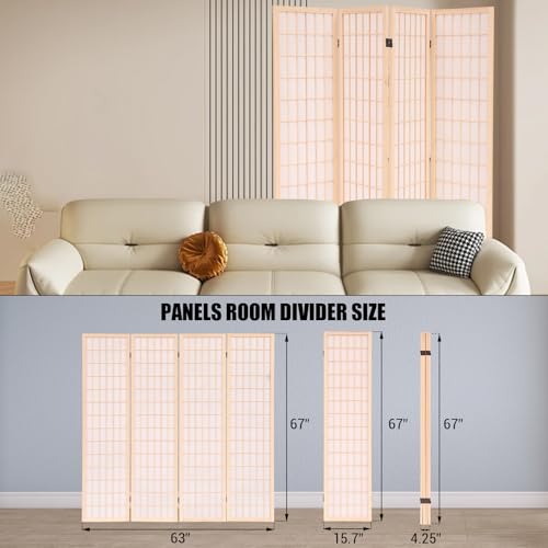 Freestanding Japanese Shoji Screen Room Divider 6 Panels – 5.6FT Tall Foldable Wooden Privacy Partition for Home, Office, Garden & Meditation Space (67" H)