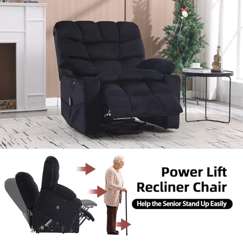 Phoenix Home Large Power Lift Recliner with Massage and Heat for Elderly, Heavy Duty & Safety Motion Reclining Mechanism, Ergonomic Electric Wider Chair with USB Port, 2 Hidden Cup Holders, Brown