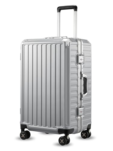 LUGGEX Aluminum Frame Luggage with Spinner Wheels, Zipperless Polycarbonate Hard Shell Carry On Luggage, 20 Inch Suitcases, Charcoal Metallic