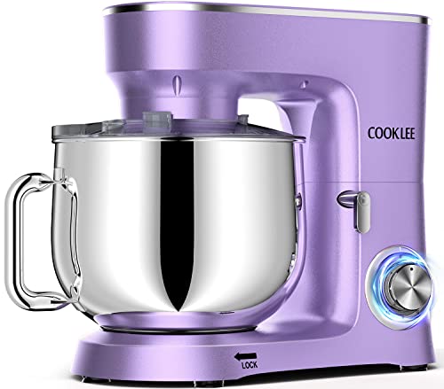 COOKLEE Stand Mixer, 9.5 Qt. 660W Electric Kitchen Mixer with Dishwasher-Safe Dough Hooks, Flat Beaters, Wire Whip & Pouring Shield Attachments for Most Home Cooks, Silver