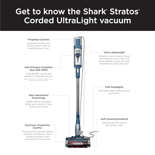 Shark HV322 Rocket Deluxe Pro Corded Stick Vacuum with LED Headlights, XL Dust Cup, Lightweight, Perfect for Pet Hair Pickup, Converts to a Hand Vacuum, with Pet Attachments, Bordeaux/Silver