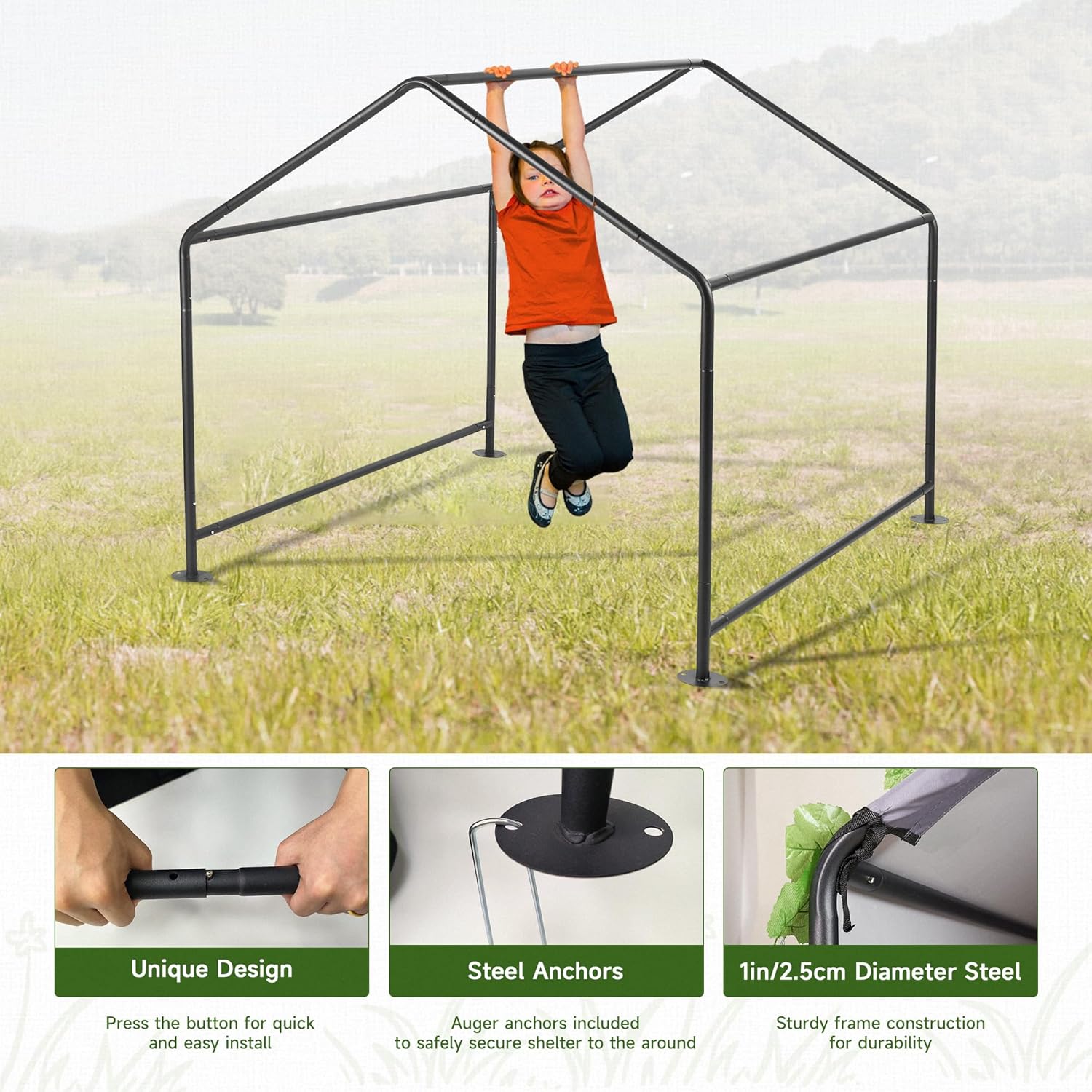 Dog Shade Shelter Outdoor Tent for Large Medium Dogs, Outside Sun Rain Canopy Pet House for Homeless Cats Pigs Livestock with Waterproof Roof Rainproof Cover & Artificial Grapevine Leaves