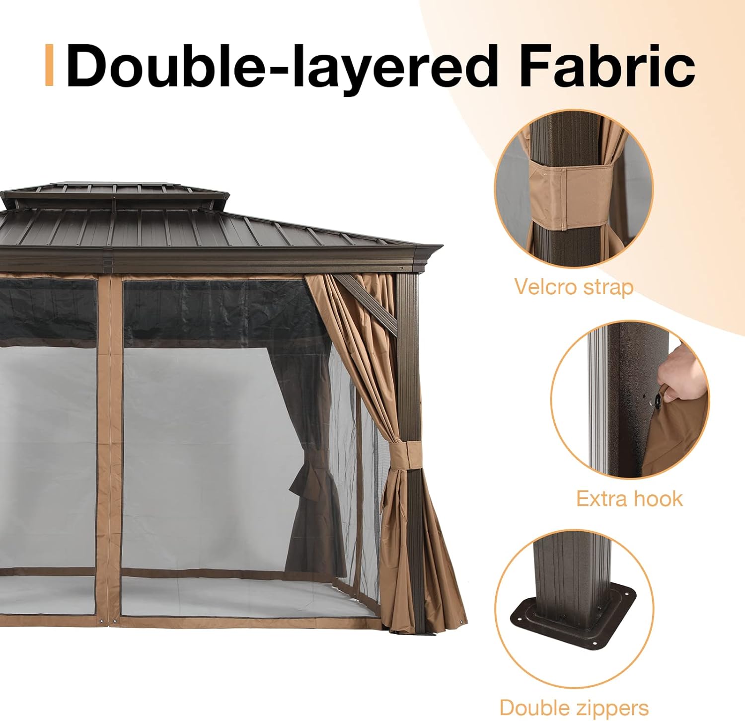 COBANA 10' X 12' Hardtop Gazebo Galvanized Steel Outdoor Gazebo with Netting and Curtains for Patio, Garden, Lawn