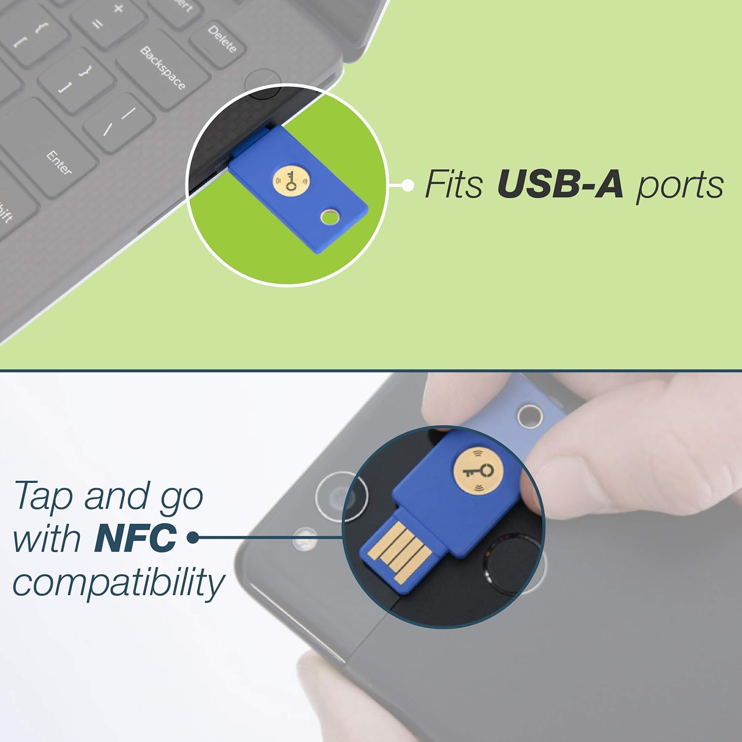 Yubico FIDO Security Key NFC - Two Factor Authentication USB and NFC Security Key, Fits USB-A Ports and Works with Supported NFC Mobile Devices – FIDO U2F and FIDO2 Certified - More Than a Password Pack of 2