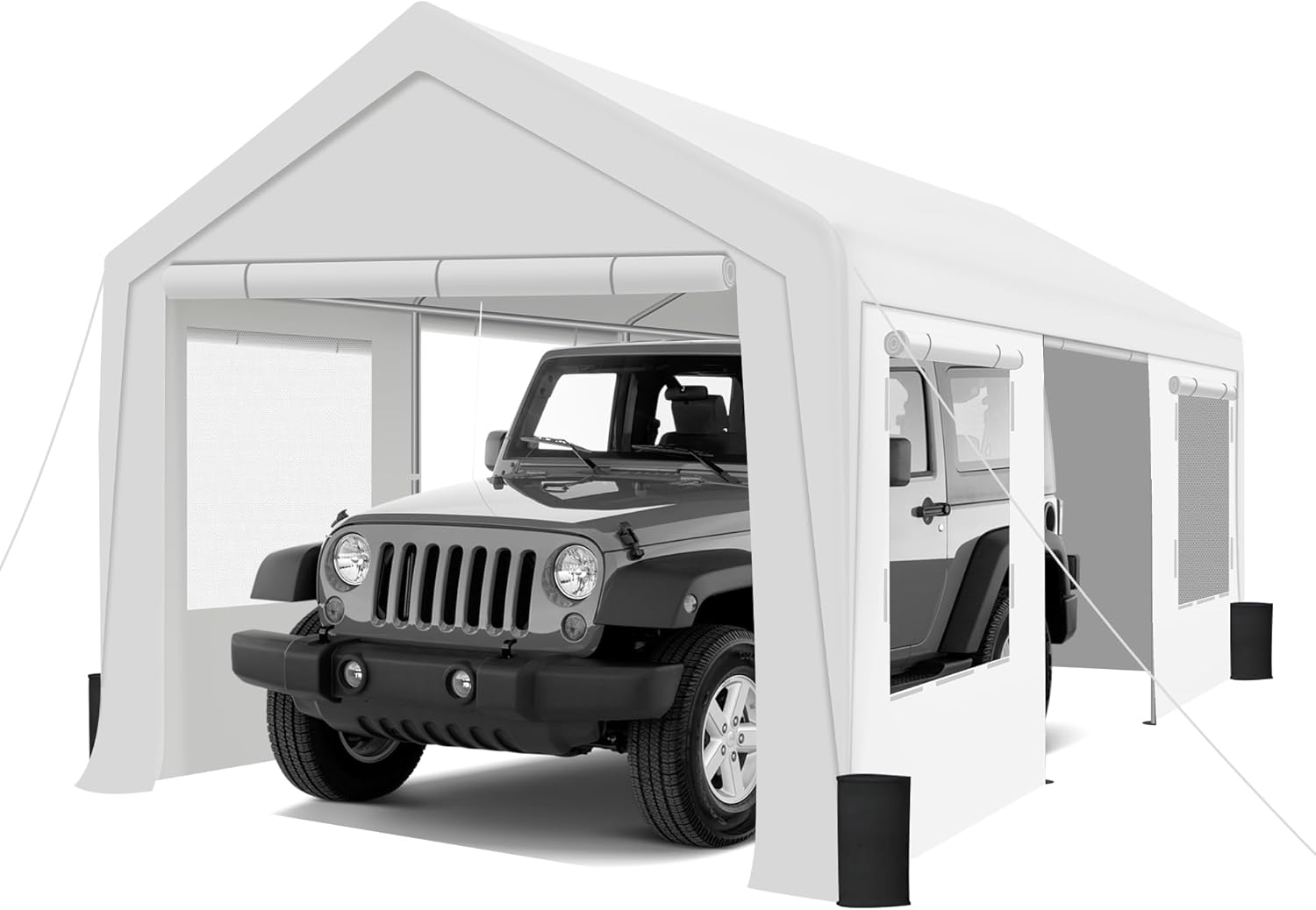 Upgrade 10' x 20' Heavy Duty Carport - Extra Large Outdoor Shelter with Roll-up Ventilated Windows & Side Doors, Portable Garage for Car Boat Truck Auto Shelter Motorcycle Outdoor Events Party
