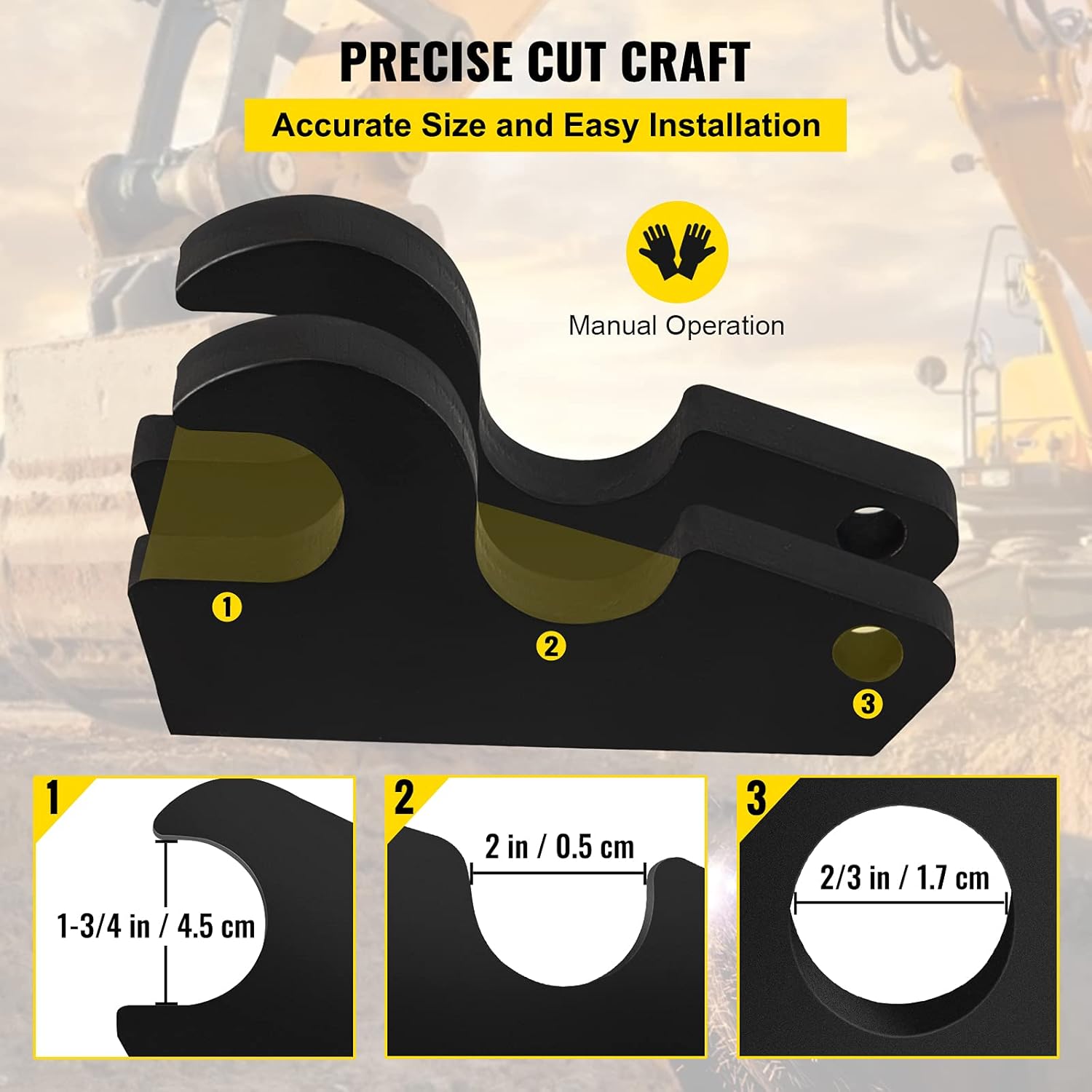 VEVOR Quick Attach Bucket Ears, 3/4" Thickness Excavator Bucket Ears, 2pcs Bucket Ears Attachment, Black-Coating Steel w/Precise Metal Craft, Compatible with KX040 KX71 KX91 KX121 Pack of 2