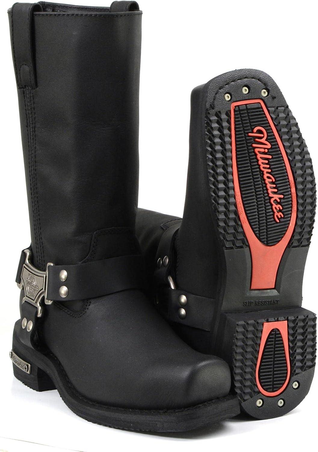 Milwaukee Motorcycle Clothing Company MB410EEE Men's EEE Wide Black Classic Harness Motorcycle Leather Boots - 11 EEE