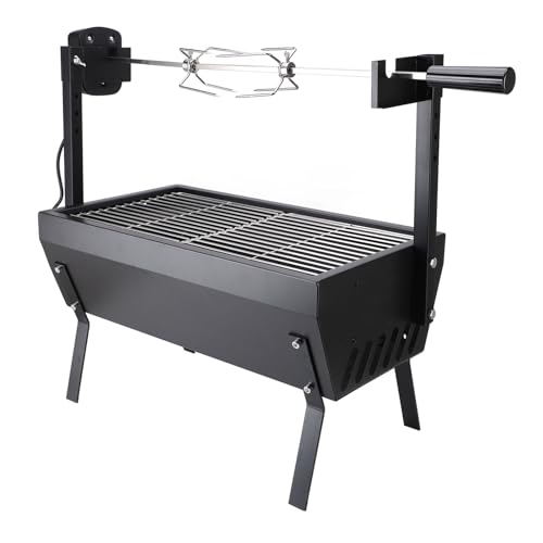 Rotisserie Grill, BBQ Whole Pig Lamb Goat Charcoal Spit Grill Electric 4W Motor BBQ Hog Rotisserie Roaster, 55.1lb Load Bearing Capacity Lamb Rotisserie System for Camping, US Plug