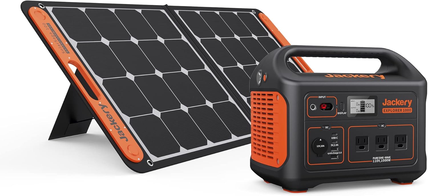 Jackery Solar Generator 1000, Explorer 1000 and 2X SolarSaga 100X with 3x110V/1000W AC Outlets, Solar Mobile Lithium Battery Pack for Outdoor RV/Van Camping, Emergency…