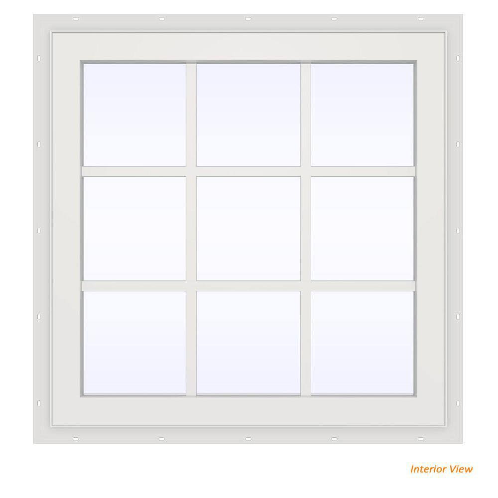 JELD-WEN 36 in. x 36 in. V-2500 Series Bronze FiniShield Vinyl Fixed Picture Window with Colonial Grids/Grilles