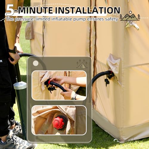 YOLENY Inflatable Tents for Camping, 4/6/8/10/12 Person Tent with TPU Skylight, Mesh Windows, Stove Jack & Pump, Easy Setup 4 Season Glamping Tent, Waterproof & Windproof