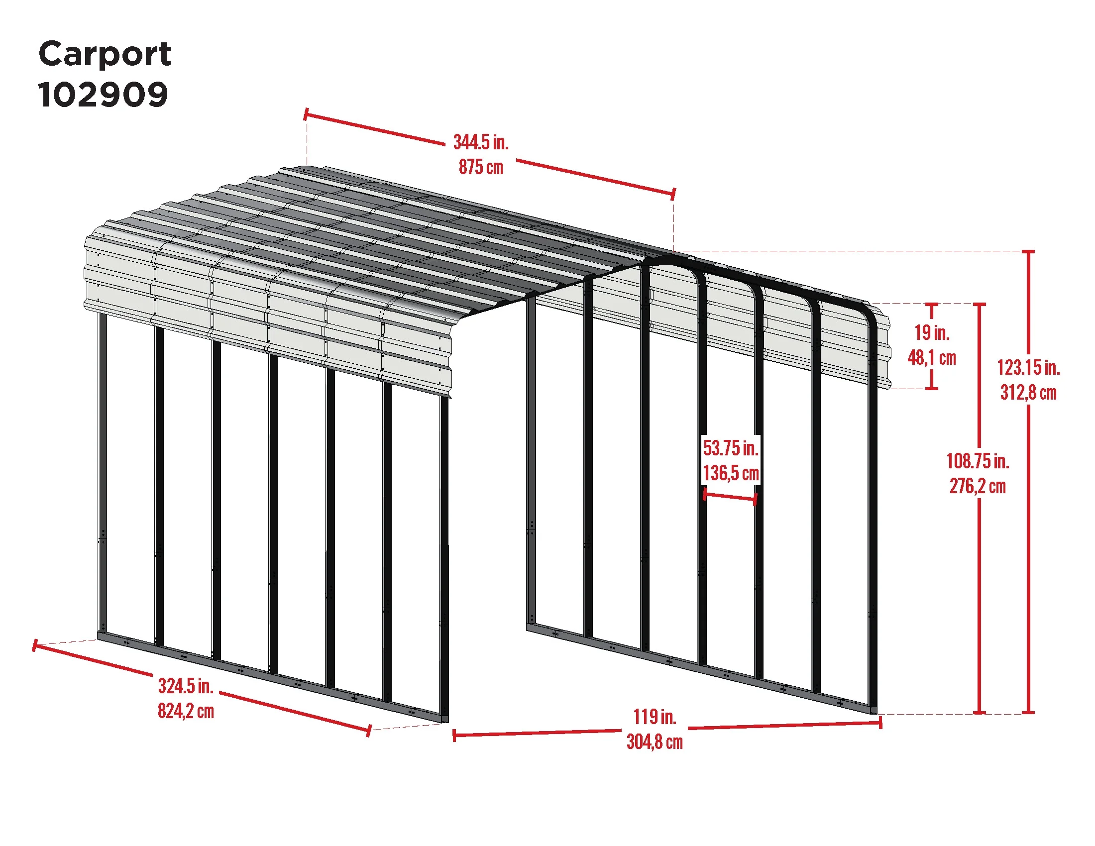 Arrow Carport, 10 ft. x 29 ft. x 9 ft. Charcoal