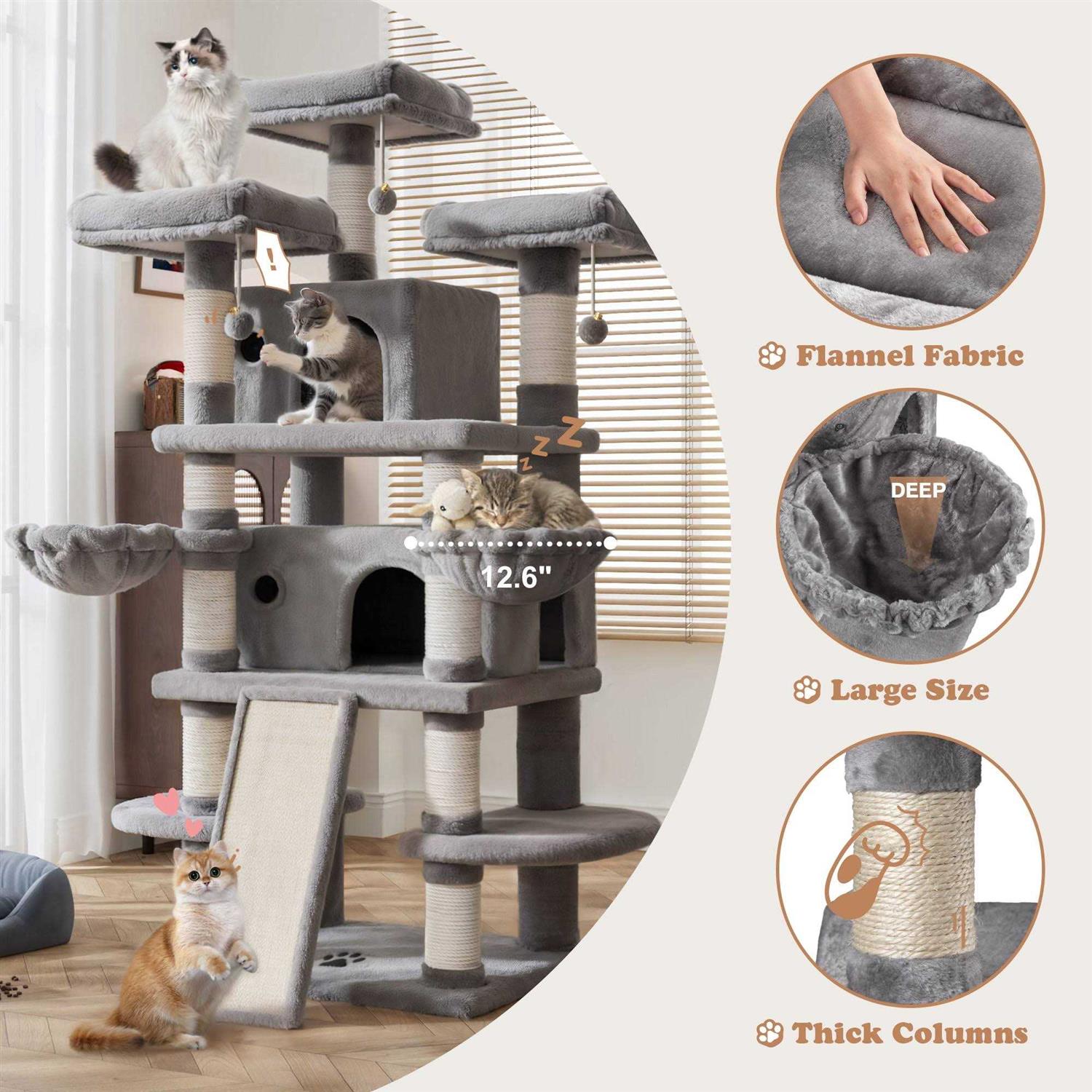 Amolife 68 Inch Cat Tower Multi-Level / X-Large Cat Tree King with Scratching Posts Kitty Pet Play House - Pet Supplies online store