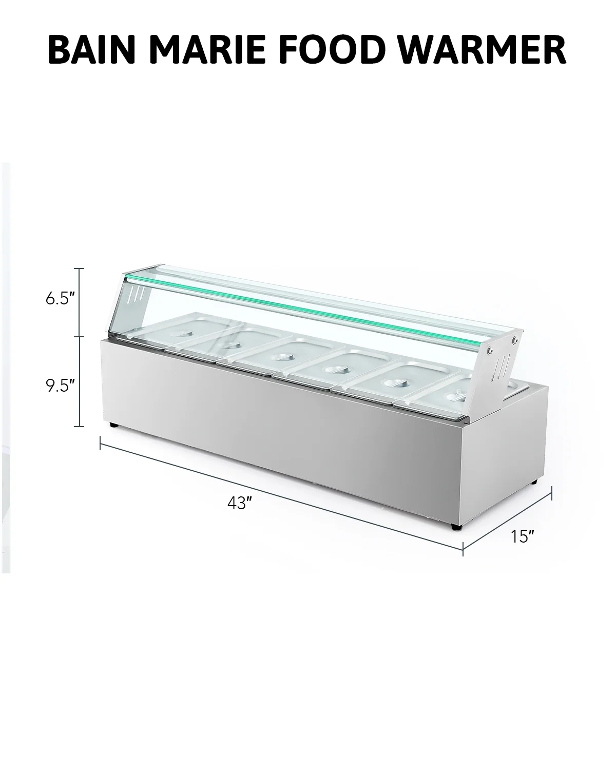 Wilprep Commercial Food Warmer 1200W Bain Marie Food Warmer with 6 Stainless Steel Pans