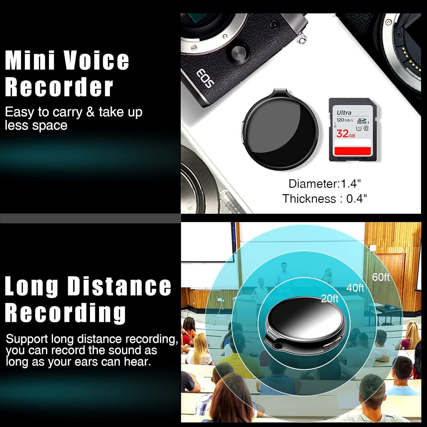 Mini Voice Recorder Slim Voice Activated Recorder Small Recording Device Audio Recorder Digital Voice Recorder 192 Hours Recording Capacity (16GB) Pack of 2
