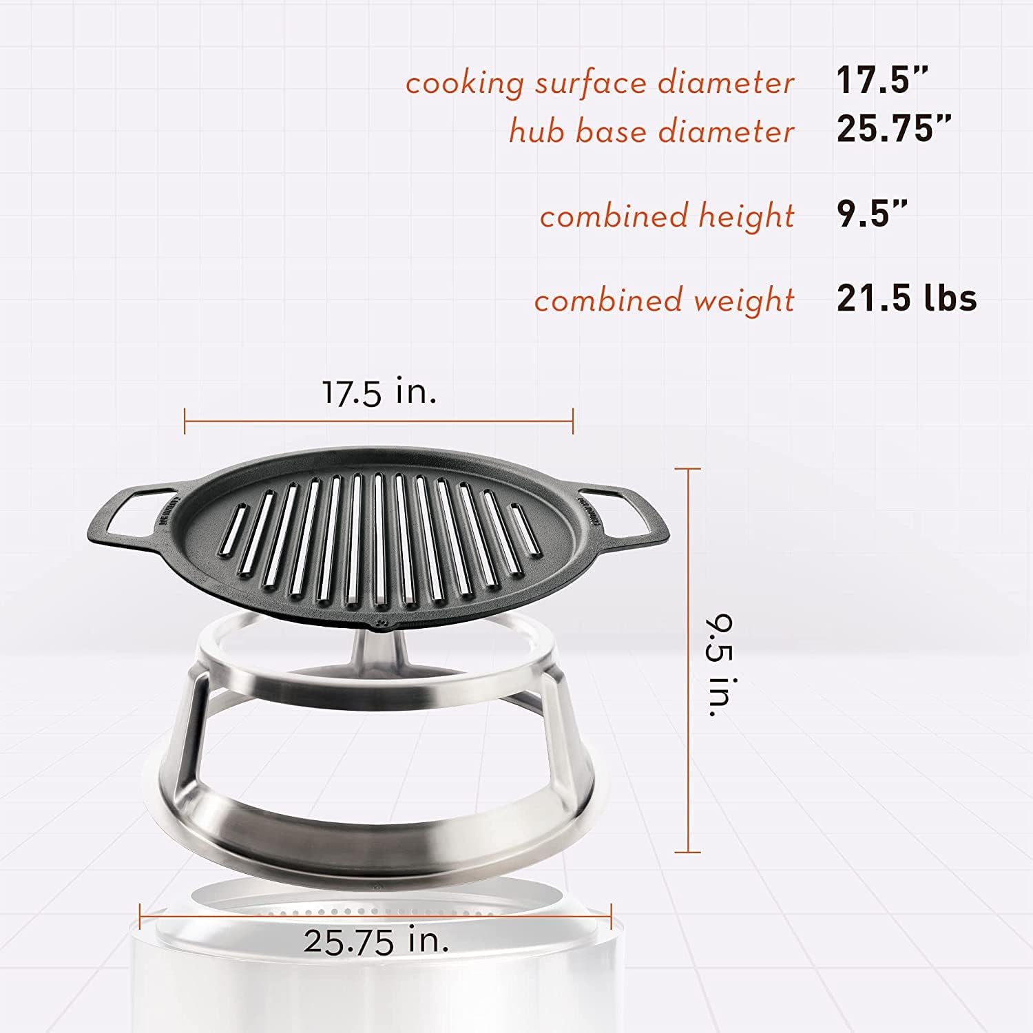 Solo Stove Yukon 27 Grill Top and Hub, Cast Iron Cooktop with Stainless steel Hub for 8”Elevation, Addition for Yukon Fire Pit, Weight: 21.5lbs, Diameter: 17.5