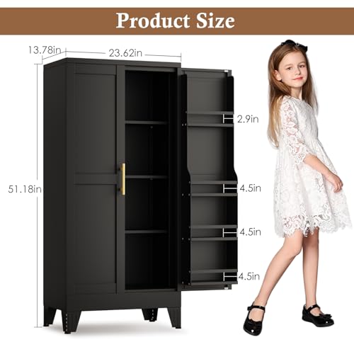 75.2" Tall Metal Pantry Cabinet, Storage Cabinets with 4 Door and 4 Adjustable Shelves, Black Kitchen Pantry Storage Cabinet, Freestanding Cupboard for Kitchen Dining Room Living Room Bathroom