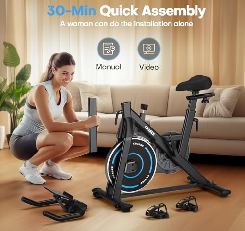 Exercise Bike, CHAOKE Quiet Adjustable Magnetic Resistance Stationary Bike for Home Cardio with App Compatible, 300LB Weight Capacity Indoor Cycling Bike with Comfortable Seat & Digital Display