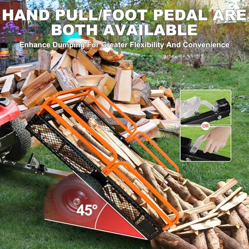 Heavy Duty Steel Dump Cart & Utility Trailer 1600LB Capacity ATV/Lawn Tractor Hauler with Dual Dumping Modes (Manual/Foot Pedal), All-Terrain Tires & Dual Bearings for Garden, Farm, Firewood