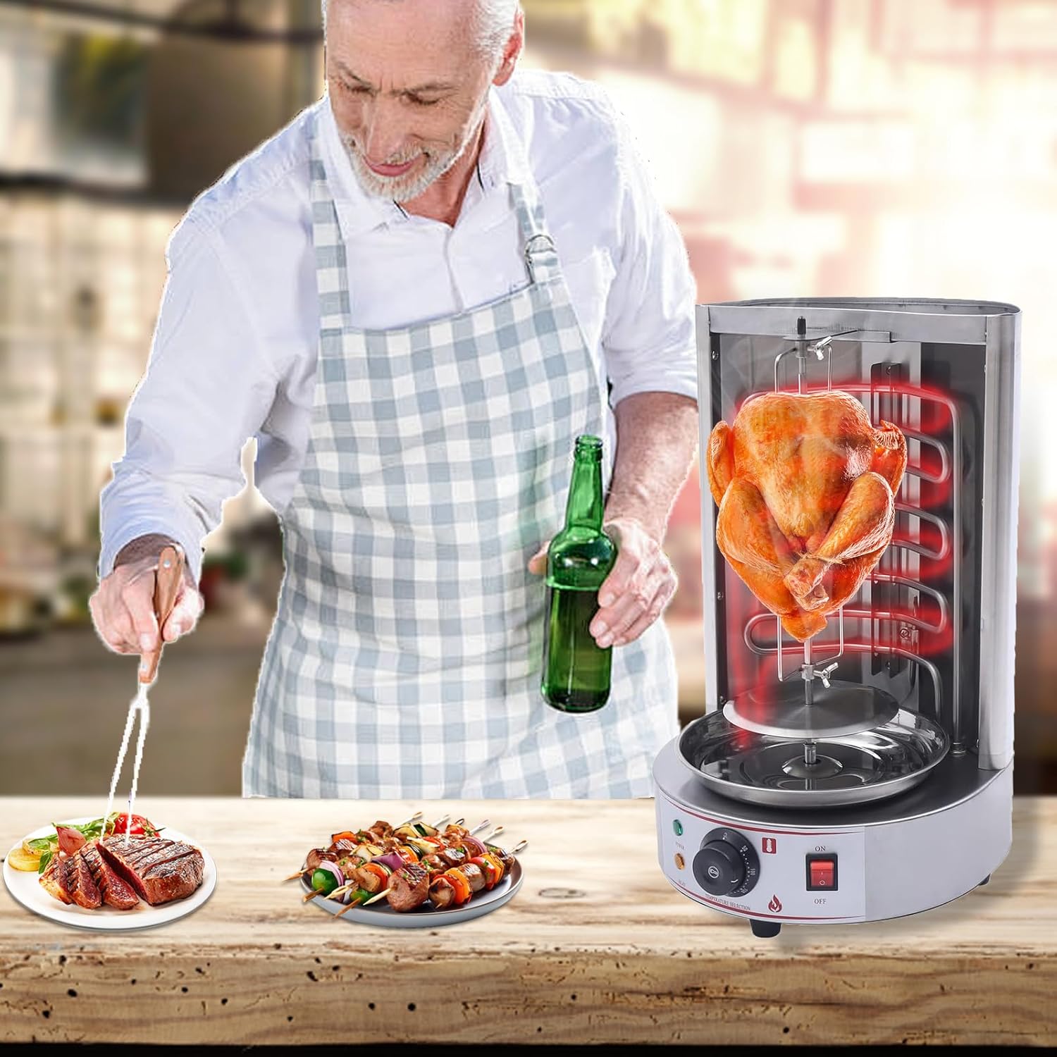 Vertical Chicken Rotisserie Oven, 3000W Electric Shawarma Grill Machine, Topcounter Doner Kebab Grill Machine Meat Grill Broiler with Double Heating Tubes, Commercial Gyro BBQ Grill Maker for Chicken